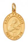Gold Over Sterling Silver St. Francis Medal Necklace With 18 Inch Gold Plated Brass Chain and Deluxe Gift Box