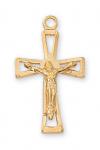 Gold Over Sterling Silver Crucifix Necklace With 18 Inch Gold Plated Brass Chain and Deluxe Gift Box