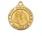 Gold Over Sterling Silver St. Christopher Medal Necklace With 18 Inch Gold Plated Brass Chain and Deluxe Gift Box