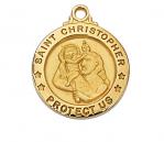 Gold Over Sterling Silver St. Christopher Medal Necklace With 18 Inch Gold Plated Brass Chain and Deluxe Gift Box