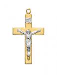 Gold Over Sterling Silver Crucifix Necklace With 18 Inch Gold Plated Brass Chain and Deluxe Gift Box