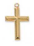 Gold Over Sterling Silver Cross Necklace With 18 Inch Gold Plated Brass Chain and Deluxe Gift Box