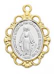 Gold Over Sterling Two-Tone Miraculous Medal Necklace With 18 Inch gold plated brass chain in deluxe gift box.