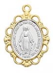 Gold Over Sterling Two-Tone Miraculous Medal Necklace With 18 Inch gold plated brass chain in deluxe gift box.