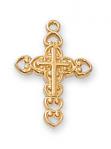 Gold Over Sterling Silver Cross Necklace With 16 Inch Gold Plated Brass Chain and Deluxe Gift Box