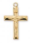 Gold Over Sterling Silver Crucifix Necklace With 18 Inch Gold Plated Brass Chain and Deluxe Gift Box