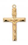 Gold Over Sterling Silver Crucifix Necklace With 24 Inch Gold Plated Brass Chain and Deluxe Gift Box
