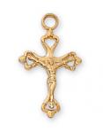 Gold Over Sterling Silver Crucifix Necklace With 16 Inch Gold Plated Brass Chain and Deluxe Gift Box