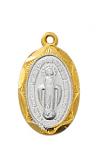 Gold over sterling silver Miraculous Medal Necklace on 16 Inch rhodium plated brass chain in deluxe gift box