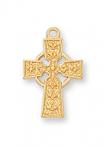 Gold Over Sterling Silver Cross Necklace With 16 Inch Gold Plated Brass Chain and Deluxe Gift Box