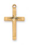 Gold Over Sterling Silver Cross Necklace With 18 Inch Gold Plated Brass Chain and Deluxe Gift Box
