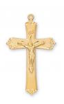 Gold Over Sterling Silver Crucifix Necklace With 18 Inch Gold Plated Brass Chain and Deluxe Gift Box