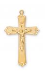 Gold Over Sterling Silver Crucifix Necklace With 18 Inch Gold Plated Brass Chain and Deluxe Gift Box