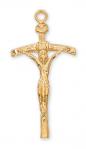 Gold Over Sterling Silver Papal Crucifix Necklace With 18 Inch Gold Plated Brass Chain and Deluxe Gift Box