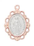 Rose Gold Over Sterling Miraculous Medal Necklace With 18 Inch Rhodium Plated Brass Chain