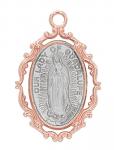 Rose Gold over Sterling two-tone Our Lady of Guadalupe Medal Necklace With 18 in rhodium plated brass chain boxed