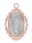 Rose Gold over Sterling two-tone Our Lady of Guadalupe Medal Necklace With 18 in rhodium plated brass chain boxed