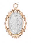 Rose Gold Over Sterling Miraculous Medal Necklace With 18 Inch Rhodium Plated Brass Chain