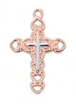 Rose Gold Over Sterling Two-tone Cross Necklace With 18 Inch Rhodium Plated Brass Chain Gift Boxed
