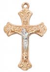 Rose gold over sterling two-tone Crucifix Necklace With 18 in rhodium plated brass chain boxed