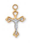 Gold Over Sterling Silver Crucifix Necklace With 16 Inch Gold Plated Brass Chain  and Deluxe Gift Box