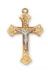 Gold Over Sterling Silver Crucifix Necklace With 18 Inch Gold Plated Brass Chain and Deluxe Gift Box