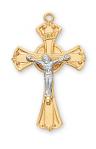 Gold Over Sterling Silver Crucifix Necklace With 18 Inch Gold Plated Brass Chain and Deluxe Gift Box