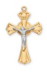 Gold Over Sterling Silver Crucifix Necklace With 18 Inch Gold Plated Brass Chain and Deluxe Gift Box