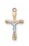 Gold Over Sterling Silver Crucifix Necklace With 16 Inch Gold Plated Brass Chain  and Deluxe Gift Box