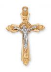 Gold Over Sterling Silver Crucifix Necklace With 18 Inch Gold Plated Brass Chain and Deluxe Gift Box