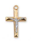 Gold Over Sterling Silver Crucifix Necklace With 18 Inch Gold Plated Brass Chain and Deluxe Gift Box