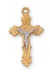 Gold Over Sterling Silver Crucifix Necklace With 18 Inch Gold Plated Brass Chain and Deluxe Gift Box