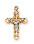 Gold Over Sterling Silver Crucifix Necklace With 16 Inch Gold Plated Brass Chain and Deluxe Gift Box