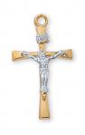 Gold Over Sterling Silver Crucifix Necklace With 18 Inch Gold Plated Brass Chain and Deluxe Gift Box