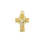 Gold over sterling Celtic Crucifix Necklace With Silver Corpus With 18 Inch gold plated brass chain in deluxe gift box.