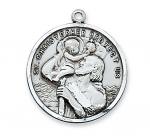 Sterling Silver St. Christopher Medal Necklace With 24 Inch Rhodium Plated Brass Chain and Deluxe Gift Box