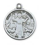 Sterling Silver St. Francis Medal Necklace With 24 Inch Rhodium Plated Brass Chain and Deluxe Gift Box