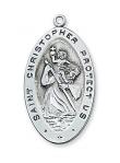 Sterling Silver St. Christopher Medal Necklace With 24 Inch Rhodium Plated Brass Chain and Deluxe Gift Box