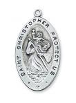 Sterling Silver St. Christopher Medal Necklace With 24 Inch Rhodium Plated Brass Chain and Deluxe Gift Box