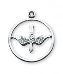 Sterling Silver Holy Spirit Medal Necklace With 18 Inch Rhodium Plated Brass Chain and Deluxe Gift Box