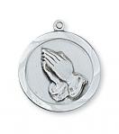 Sterling Silver Praying Hands Medal Necklace With 18 Inch Rhodium Plated Brass Chain and Deluxe Gift Box