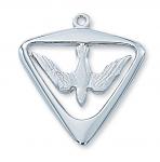 Sterling Silver Holy Spirit Medal Necklace With 24 Inch Rhodium Plated Brass Chain and Deluxe Gift Box