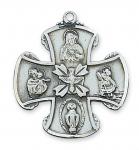 Sterling Silver 4-Way Medal Necklace With 24 Inch Rhodium Plated Brass Chain and Deluxe Gift Box