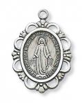 Sterling Silver Miraculous Medal Necklace With 18 Inch Rhodium Plated Brass Chain and Deluxe Gift Box