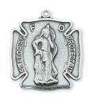 Sterling Silver St. Florian Medal Necklace With 24 Inch Rhodium Plated Brass Chain and Deluxe Gift Box