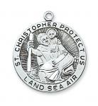 Sterling Silver St. Christopher Medal Necklace With 24 Inch Rhodium Plated Brass Chain and Deluxe Gift Box