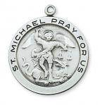 Sterling Silver St. Michael Medal Necklace With 24 Inch Rhodium Plated Brass Chain and Deluxe Gift Box