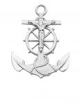 Sterling Silver Anchor Medal Necklace With 24 Inch Rhodium Plated Brass Chain and Deluxe Gift Box