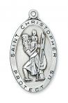 Sterling Silver St. Christopher Medal Necklace With 24 Inch Rhodium Plated Brass Chain and Deluxe Gift Box
