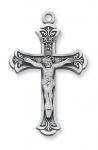 Sterling Silver Crucifix Necklace With 18 Inch Rhodium Plated Brass Chain and Deluxe Gift Box